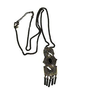 Lia Sophia Aragon Necklace Brass Colored Metal Black Glass Dangles Adjustable 32